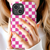 Felle Roze Retro Geruit Patroon Monogram Case-Mate iPhone Case