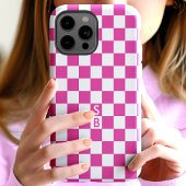 Felle Roze Retro Geruit Patroon Monogram Case-Mate iPhone Case