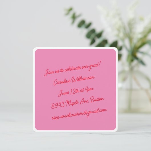 Felle roze rode script minimalistische afstudeerfe kaart (Staand voorkant)