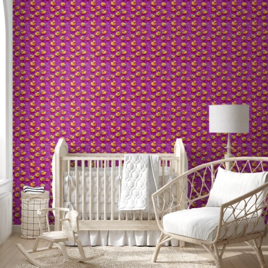 Felle roze rubberen eend patroon, schattig grillig behang (Kinderen)