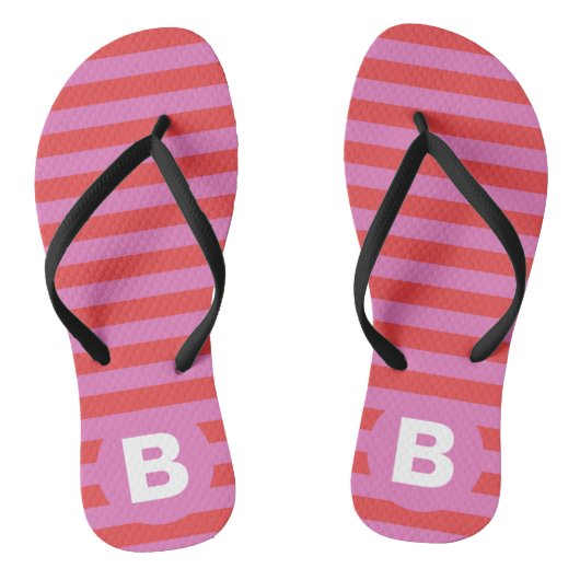 Felle roze tinten gestreepte monogrammen teenslippers (Voetbed)