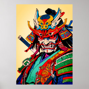 Felle Samoerai Krijger – Kleurrijk Japans Bushido Poster