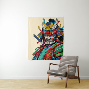 Felle Samoerai Krijger – Kleurrijk Japans Bushido Wandkleed