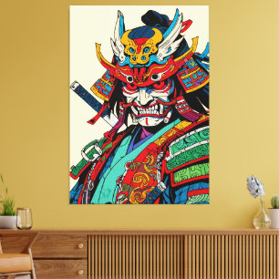 Felle Samoerai Krijger – Kleurrijke Japanse Bushid Canvas Afdruk