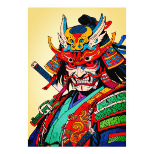 Felle Samoerai Krijger – Kleurrijke Japanse Bushid Foto Afdruk