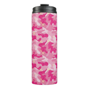 Felle schittering roze camouflage chic camo glam l thermosbeker