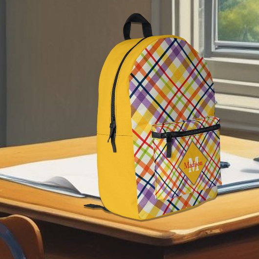 Felle schoolruit geel monogram bedrukte rugzak
