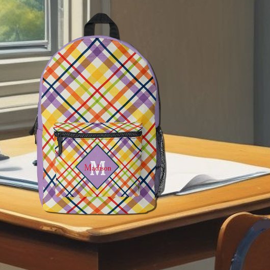 Felle schoolruit paarse monogram bedrukte rugzak
