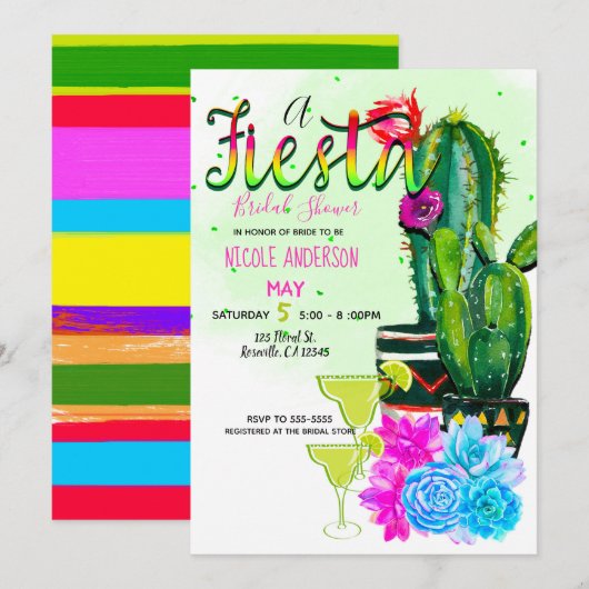 Felle Strepen Fiesta Succulenten Bruidsdouche Kaart (Voorkant / Achterkant)
