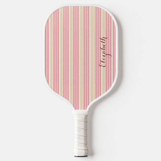 Felle Strepen – Roze & Gele Speelse Pickleball Paddle (Voorkant)
