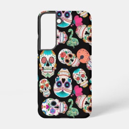 Felle suikerschedels patroon op zwart samsung galaxy hoesje