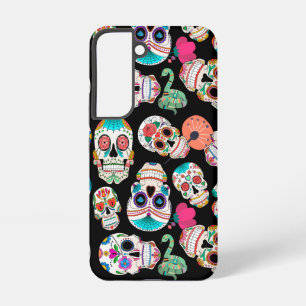 Felle suikerschedels patroon op zwart samsung galaxy hoesje