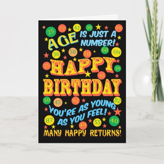 Felle tekstgebaseerde verjaardag voor elke leeftij kaart (Voorkant)