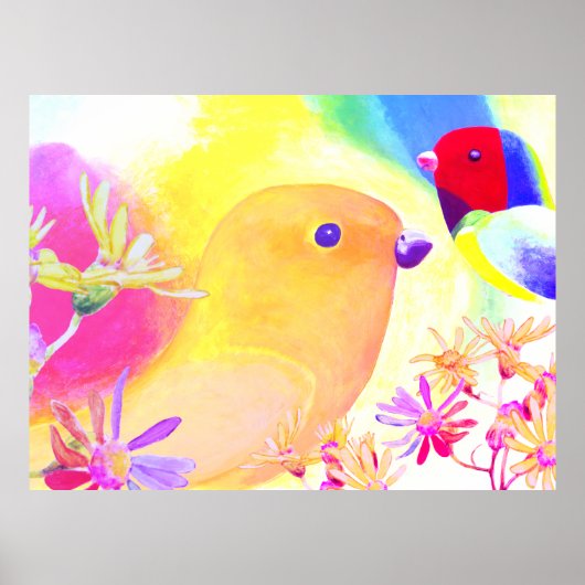 Felle Tie-Dye Vogels Poster (Voorkant)