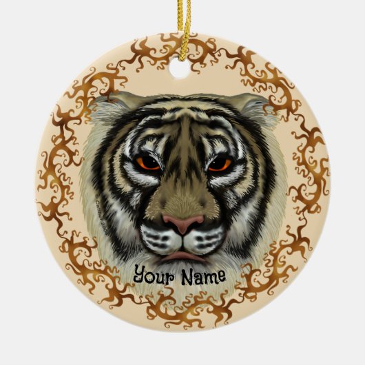 Felle Tijger Keramisch Ornament (Voorkant)