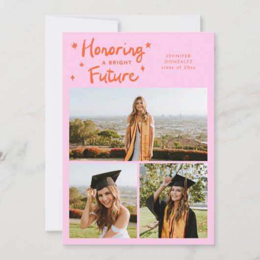 Felle Toekomst Sterren Multi Foto Oranje Roze Grad Aankondiging (Voorkant)