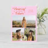 Felle Toekomst Sterren Multi Foto Oranje Roze Grad Aankondiging (Staand voorkant)