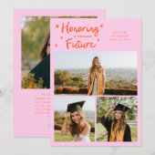 Felle Toekomst Sterren Multi Foto Oranje Roze Grad Aankondiging (Voorkant / Achterkant)