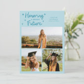 Felle Toekomst Sterren Multi Foto Turquoise Afstud Aankondiging (Staand voorkant)