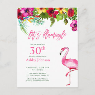 Felle Tropische Roze Let's Flamingo 30e Verjaardag Briefkaart