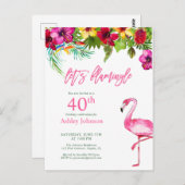 Felle Tropische Roze Let's Flamingo 40e Verjaardag Briefkaart (Voorkant / Achterkant)