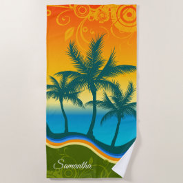 Felle Tropische Strand Zonsondergang Strandhanddoe Strandlaken