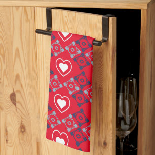 Felle Valentijnsharten Patroon Rood Teal Theedoek