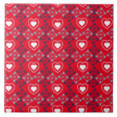 Felle Valentijnsharten Patroon Rood Tegeltje (Voorkant)
