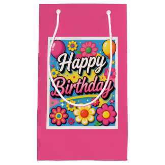 Felle Verjaardagsbloemen en Ballonnen Roze Klein Cadeauzakje