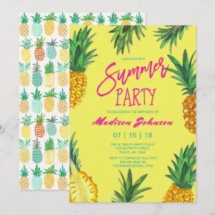 Felle verjaardagsfeest zomer ananas kaart