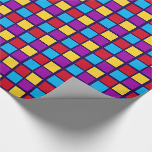 Felle vierkanten (met rood en blauw) cadeaupapier