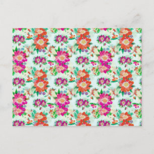 Felle vintage bloemmotief roze en rode bloemen briefkaart