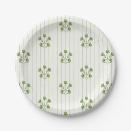Felle vintage groene bloemenstrepen papieren bordje
