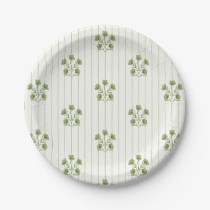 Felle vintage groene bloemenstrepen papieren bordje