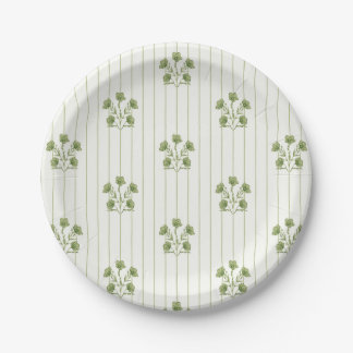 Felle vintage groene bloemenstrepen papieren bordje