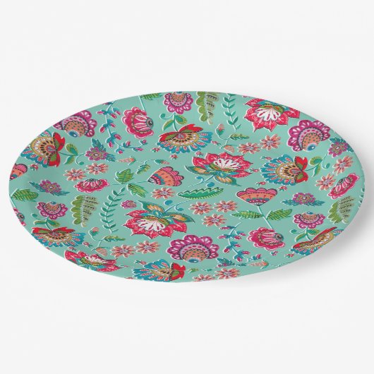 felle volkbloem turkooizen patroon bruiloft papieren bordje (Gekanteld)