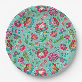 felle volkbloem turkooizen patroon bruiloft papieren bordje