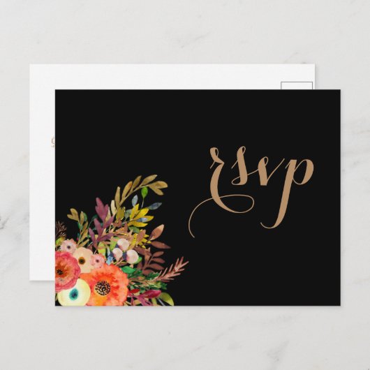 Felle waterverf bloemen bruiloft RSVP uitnodiging  (Voorkant / Achterkant)