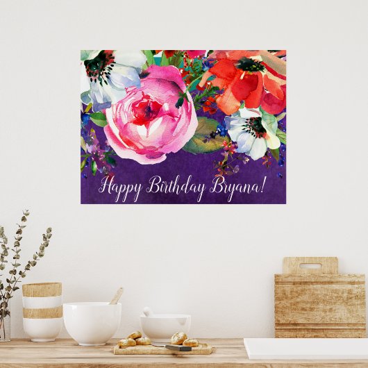 Felle waterverf bloemenpaars chic feestbanner poster (Keuken)