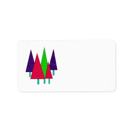 Felle Whimsicalische Kerstbomen Etiket (Voorkant)