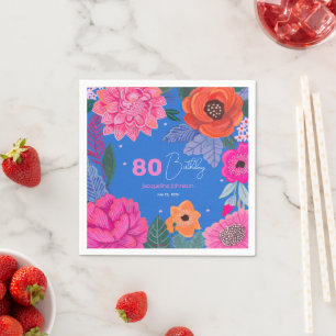 Felle wilde bloemen roze blauwe verjaardagsfeestje servet
