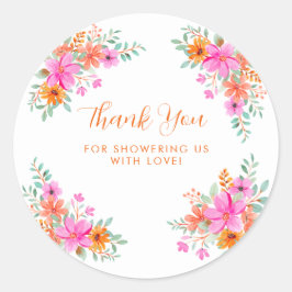 Felle zomer bloemengeur baby shower dank u sticker