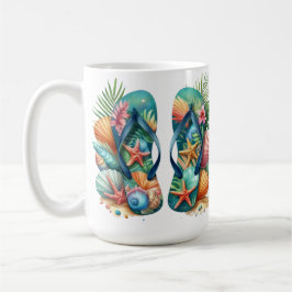 FELLE ZOMERSLAAPZANDALEN MET SCHELPEN KOFFIEMOK
