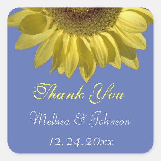 felle zomerzonnebloem dank u voor de bruiloft vierkante sticker (Voorkant)