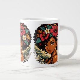 Felle Zwart Meisje Anime Portret Grote Koffiekop