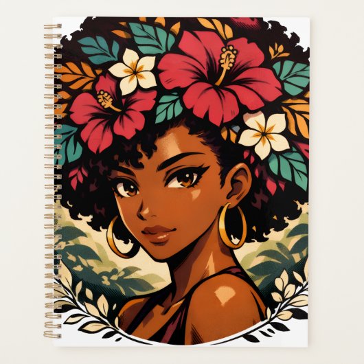 Felle Zwarte Meisje Anime Portret Planner (Voorkant)