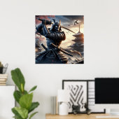 Felle zwarte samoerai krijger in traditionele pant poster (Thuiskantoor)