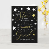 Fellowship Graduate Black Gold Stars Typography Kaart (Gele Bloem)