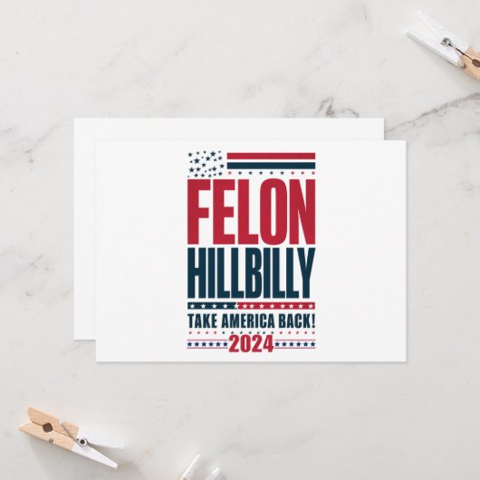 Felon Hillbilly 2024 Trump Vance 2024 Verkiezingen Kaart (Voorkant / Achterkant in situ)