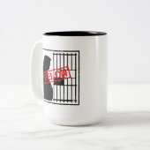 Felon Trump voor de gevangenis Anti Trump Pro Just Tweekleurige Koffiemok (Voorkant links)